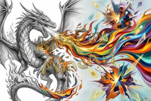 MindArt 001 Dragon flames transforming into abstract fury