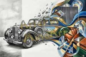 MindArt 002 Vintage car transforming into surreal abstract