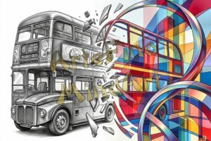 MindArt 010 London Bus transforming into abstract art
